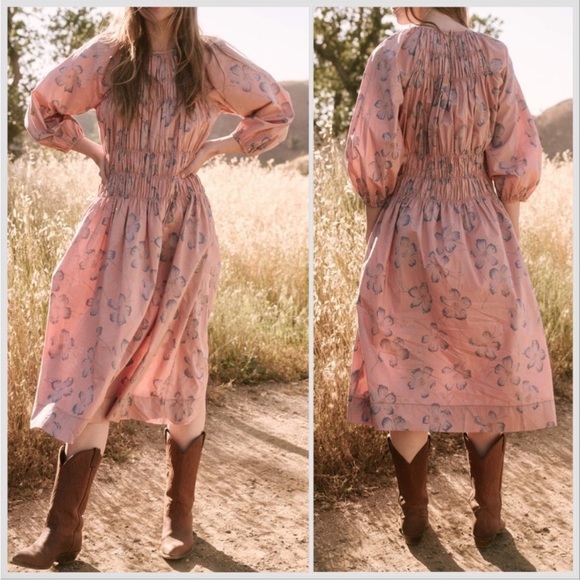 THE GREAT The Cobblestone Dress Vintage Petal Print Pink Blue Floral Sz M